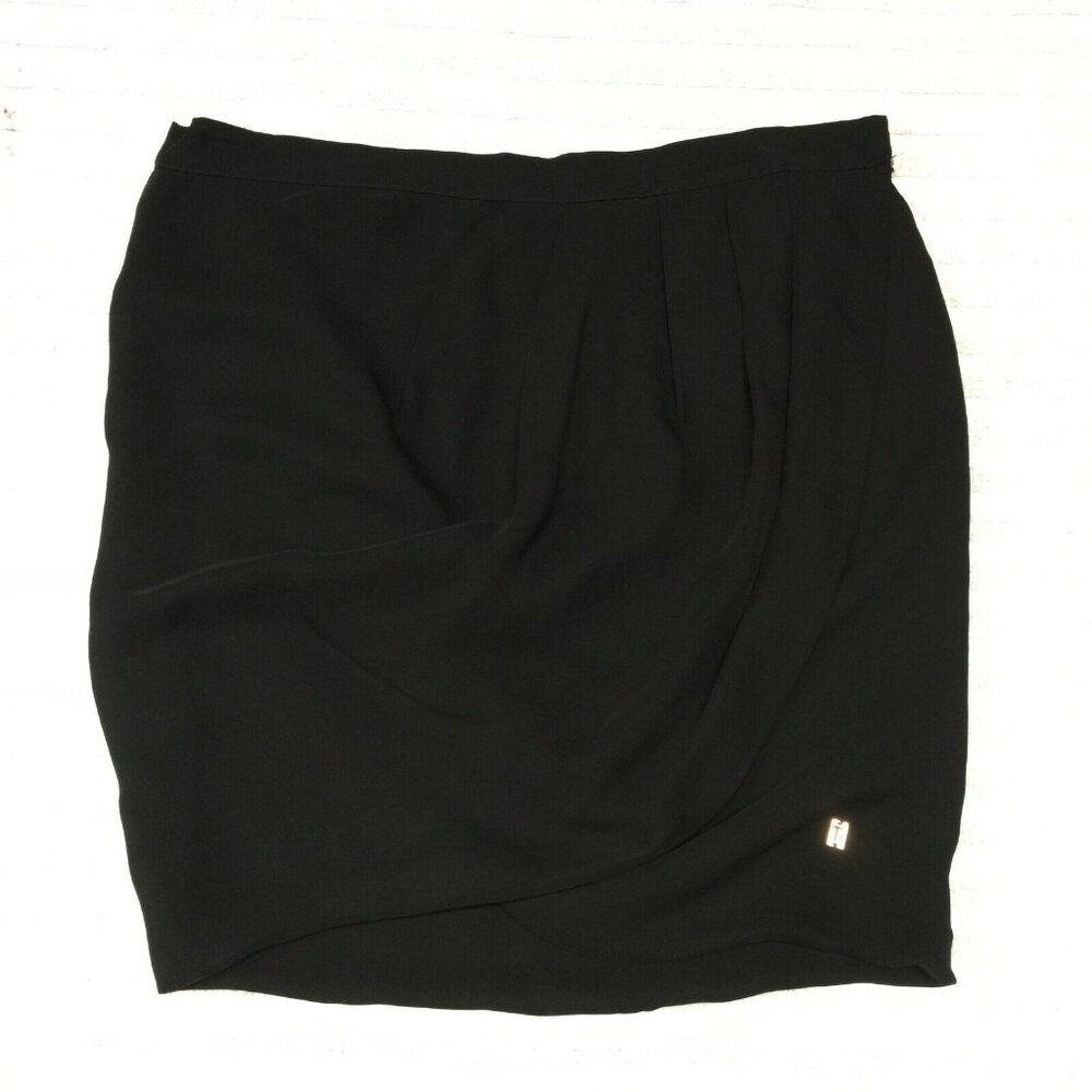 TT Women's Size 3 Solid Black 100% Silk Pleated Front Wrap Pencil Mini Skirt